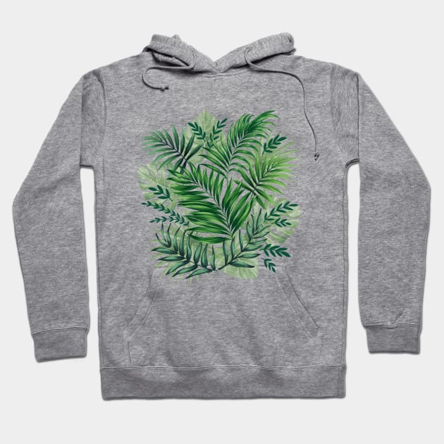 Green Tropical Palm & Monstera Leaves Hoodie by CatyArte